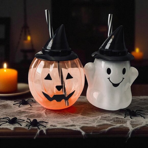 Other - Ghost and Pumpkin Canteens with Straws Set